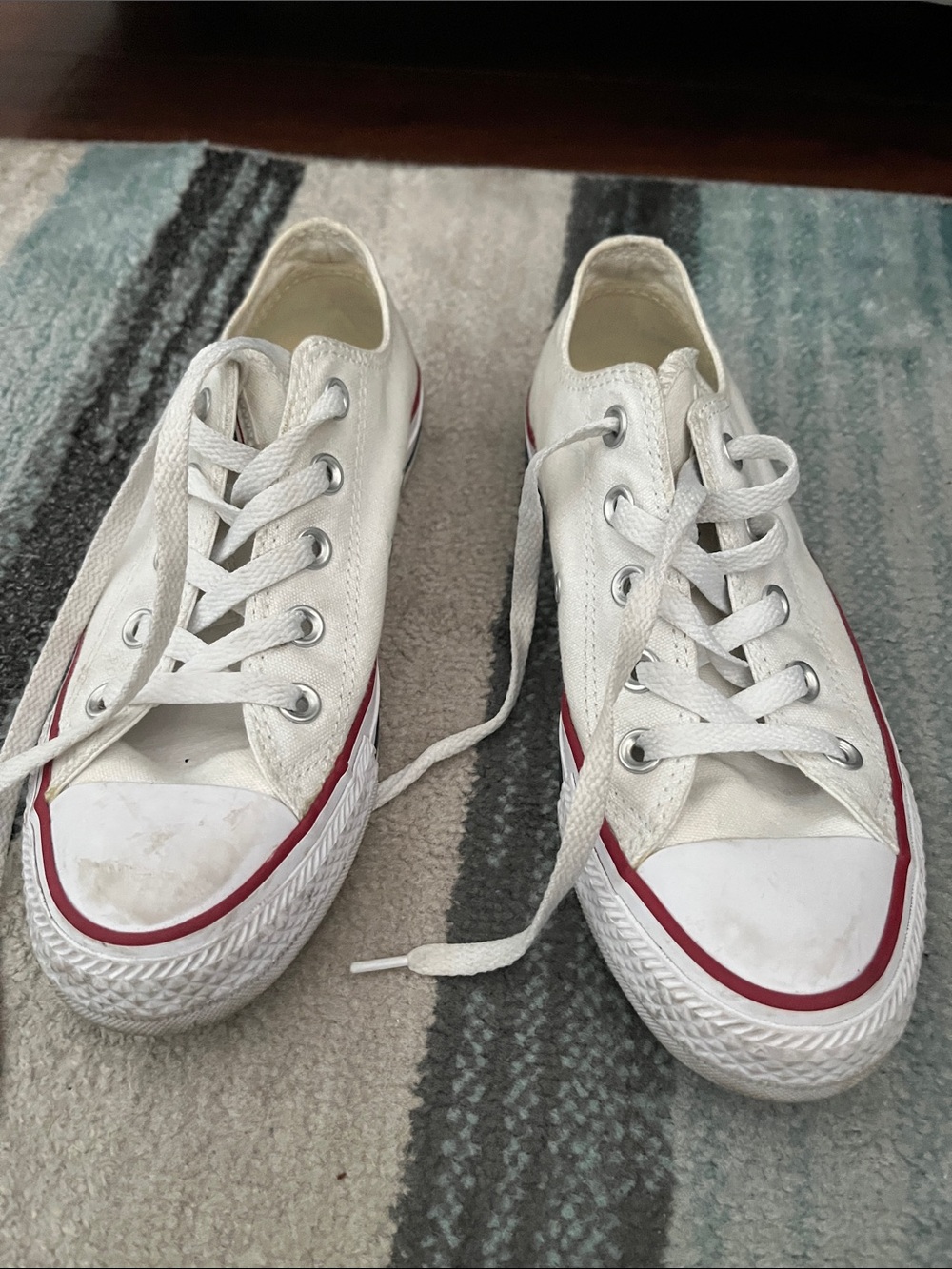 Converse White Low-Top Sneakers with Red Trim